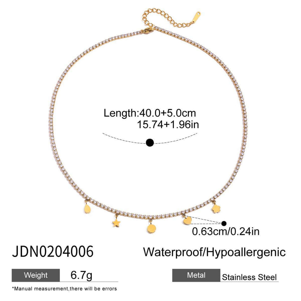 Four Pointed Shiny Star Tennis Chain Layer Necklace