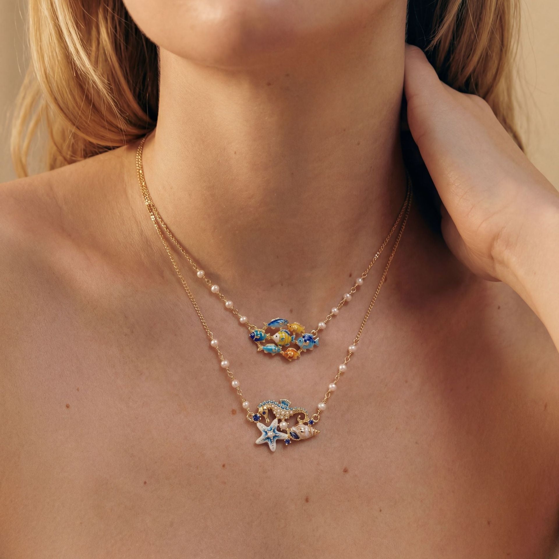 Coastal Shell Seahorse Charm Necklace