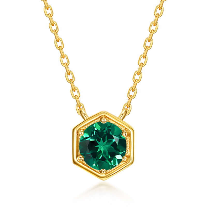 Hexagon Bezel Birth Month Emerald Gemstone Necklace