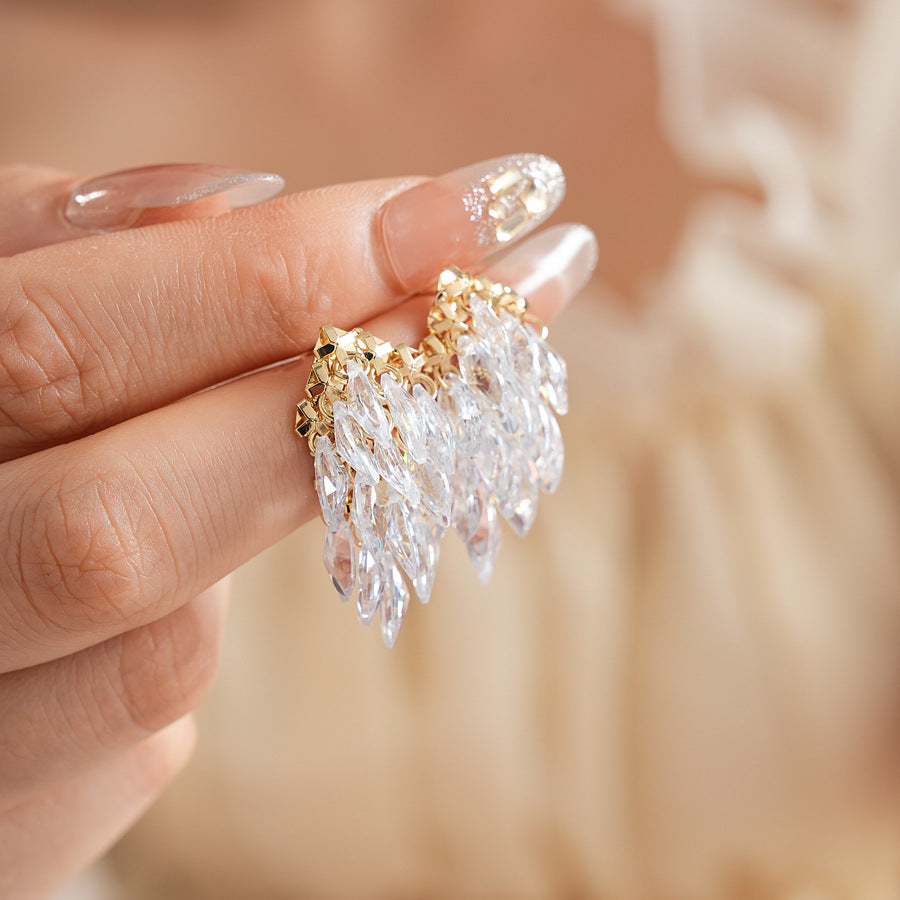 Classic Crystal Leaf Tassel Earrings