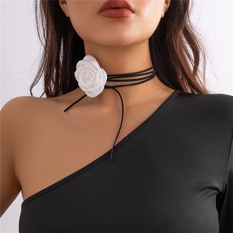 Rose Phantom Flower Suede Choker Costume Necklace