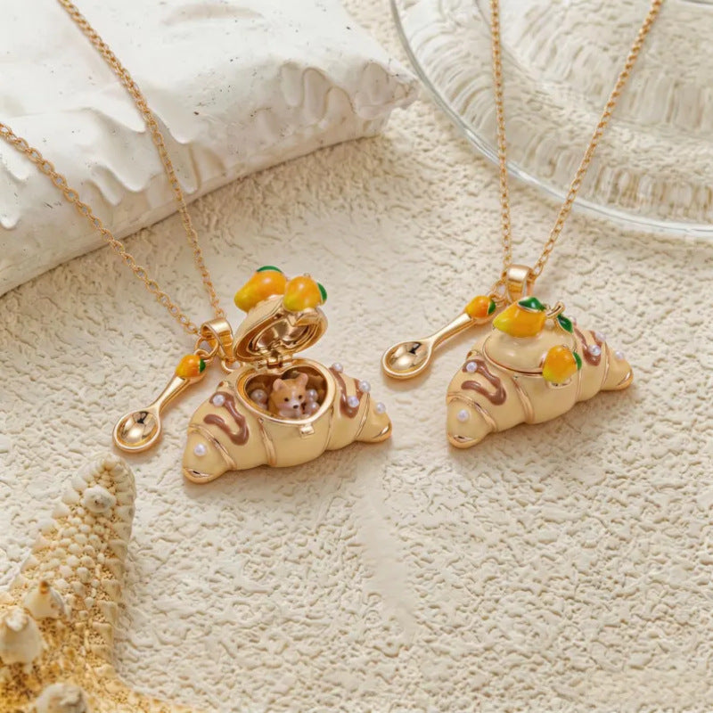 Sweet Critters Croissant Open Charm Necklace