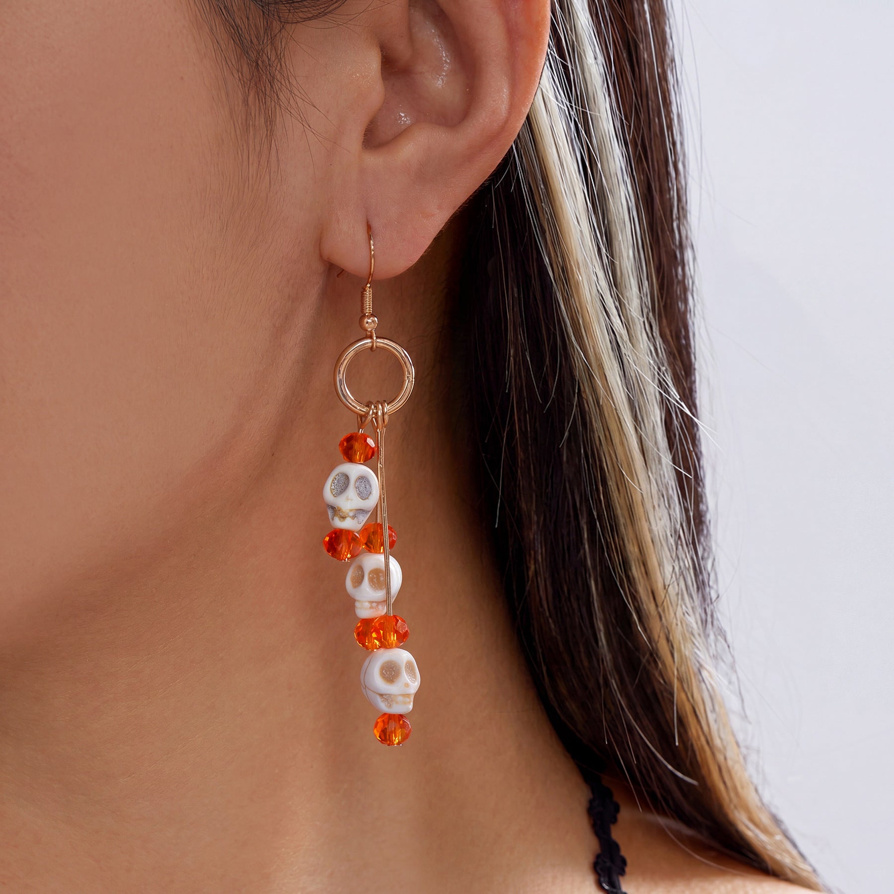 Pumpkin Spell Skull Beaded Drop Earrings