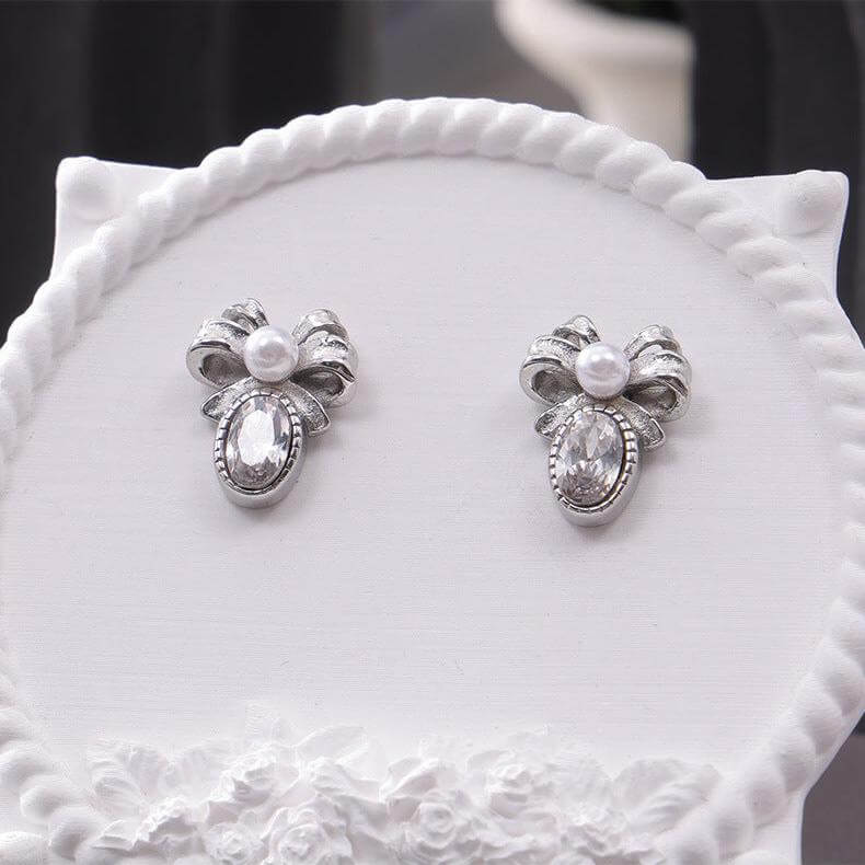 Antique Pearl Bow French Style Stud Earrings