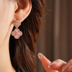 Dainty Pink Clover Drop Earrings