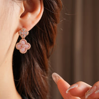 Dainty Pink Clover Drop Earrings