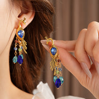 Vintage Blue Peacock Tassel Statement Earring