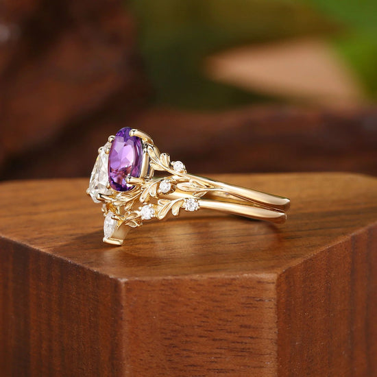 Vintage Moissanite & Lab Crafted Sapphire Stacking Ring Set