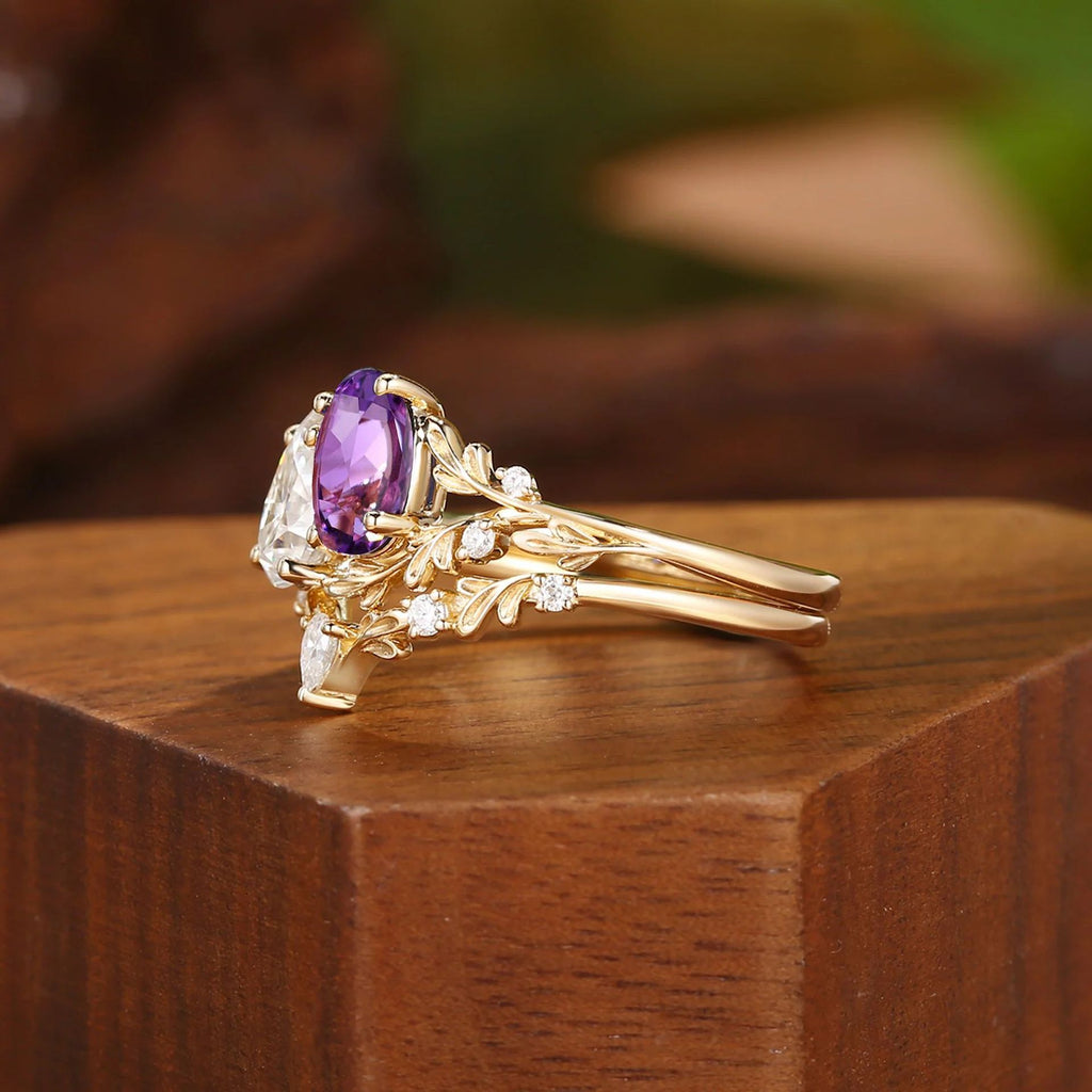 Vintage Moissanite & Lab Crafted Sapphire Stacking Ring Set