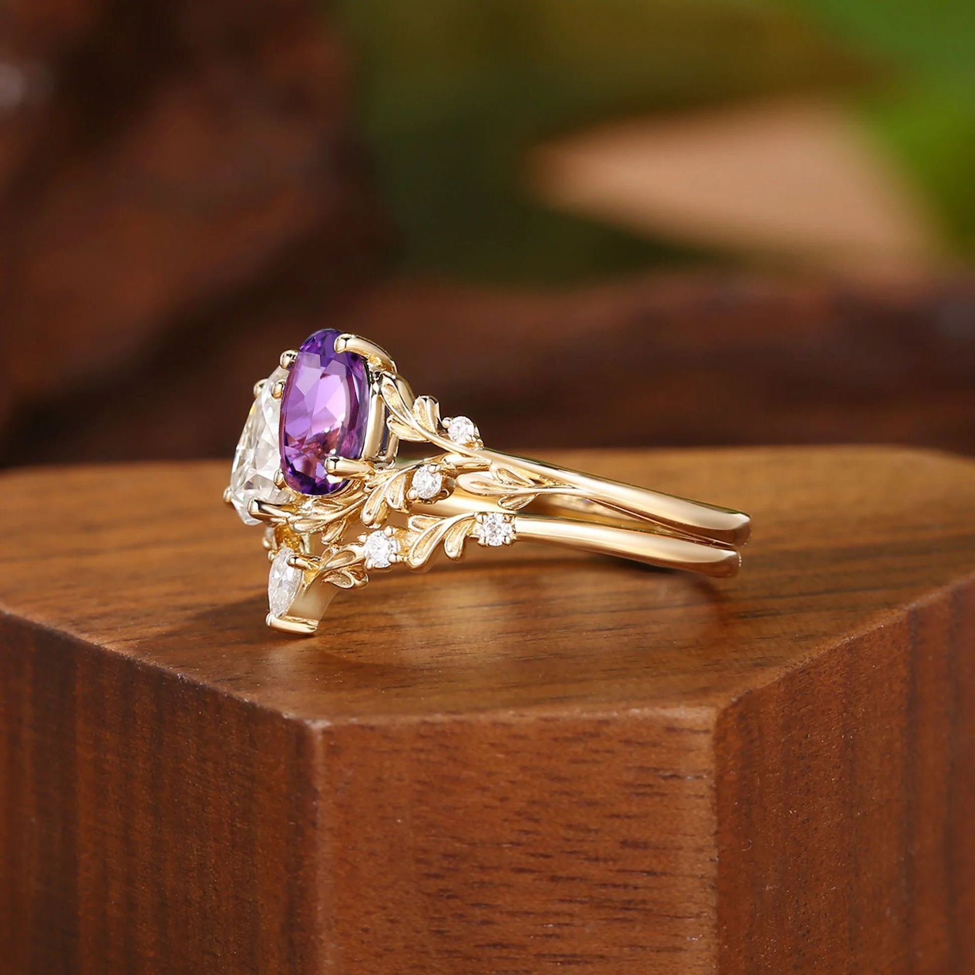Vintage Moissanite & Lab Crafted Sapphire Stacking Ring Set