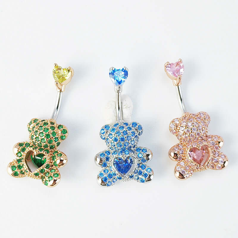 Sparkle Teddy Bear with Dangling Heart Belly Ring