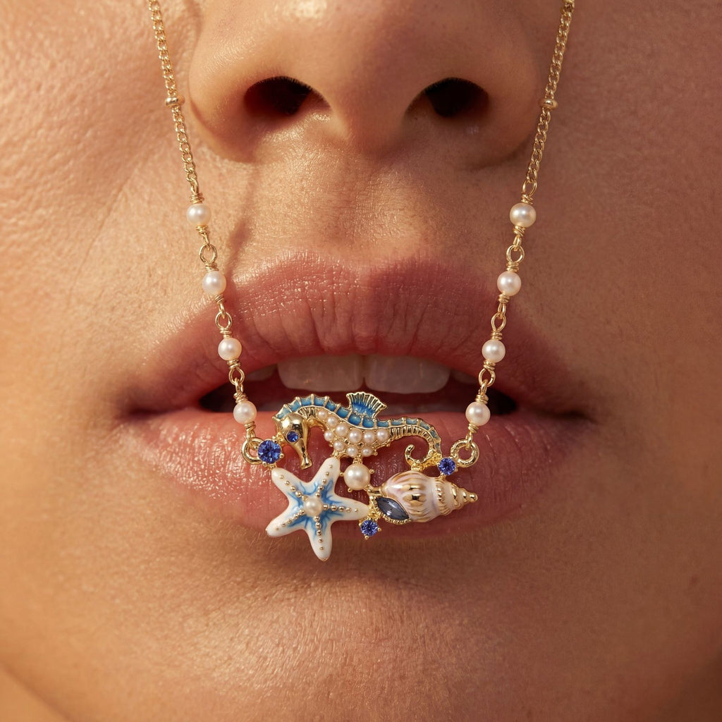 Coastal Shell Seahorse Charm Necklace