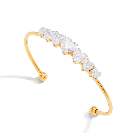 Zircon Heart Open Cuff Bangle Bracelet
