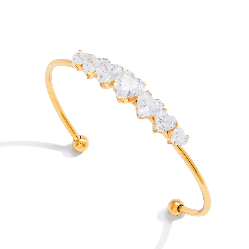 Zircon Heart Open Cuff Bangle Bracelet