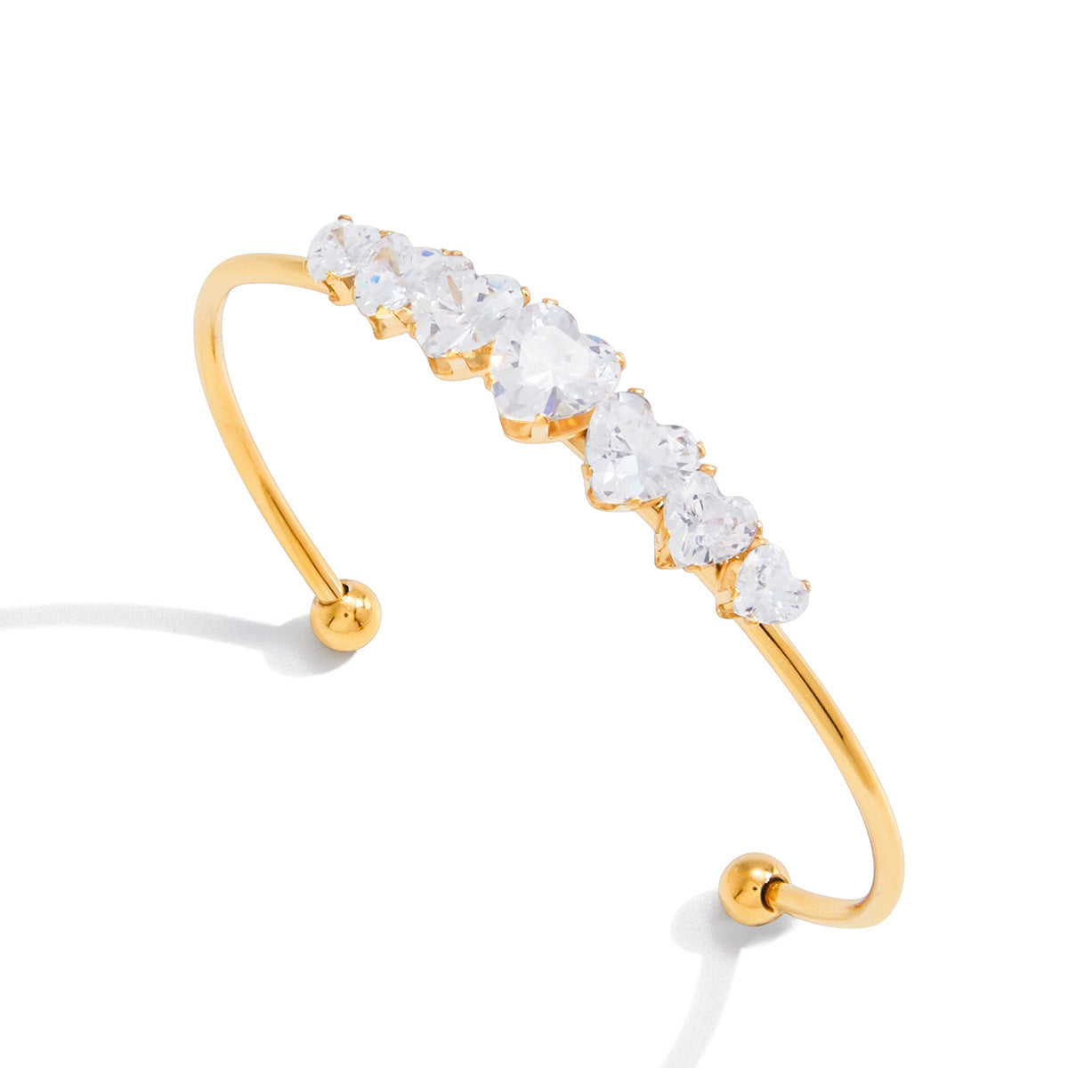Zircon Heart Open Cuff Bangle Bracelet