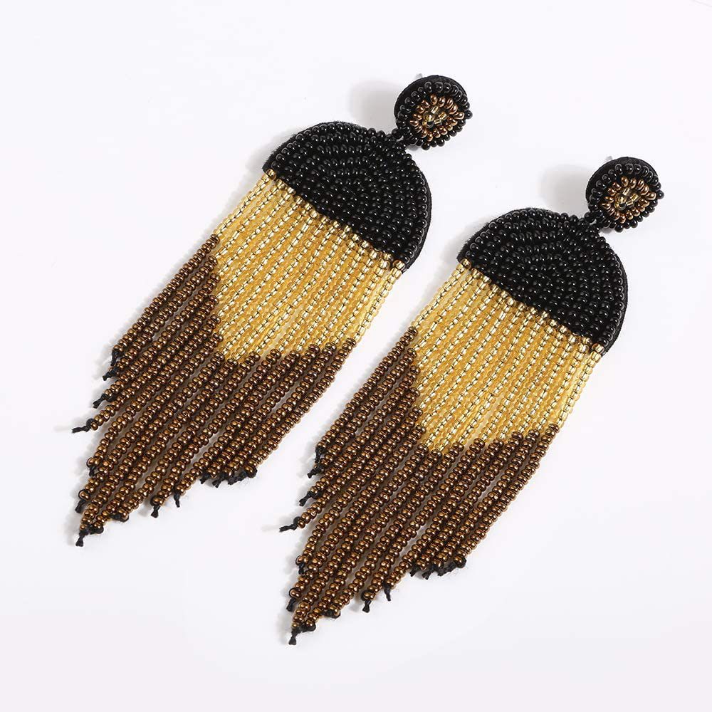 Bohemian Color Seed Beads Tassel Fringe Earrings