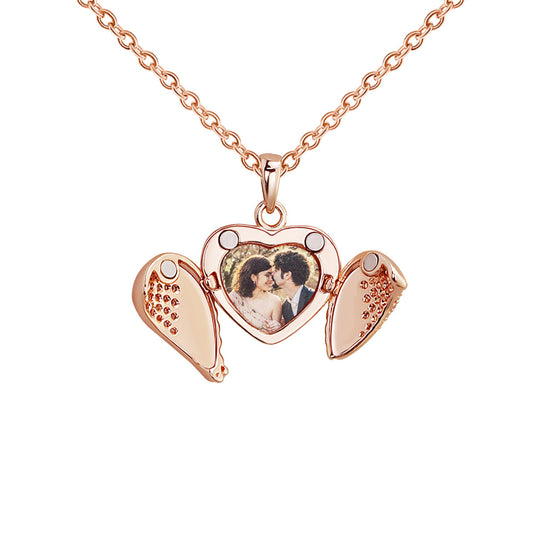 Custom Angel Heart Locket Memory Photo Necklace & Bangle