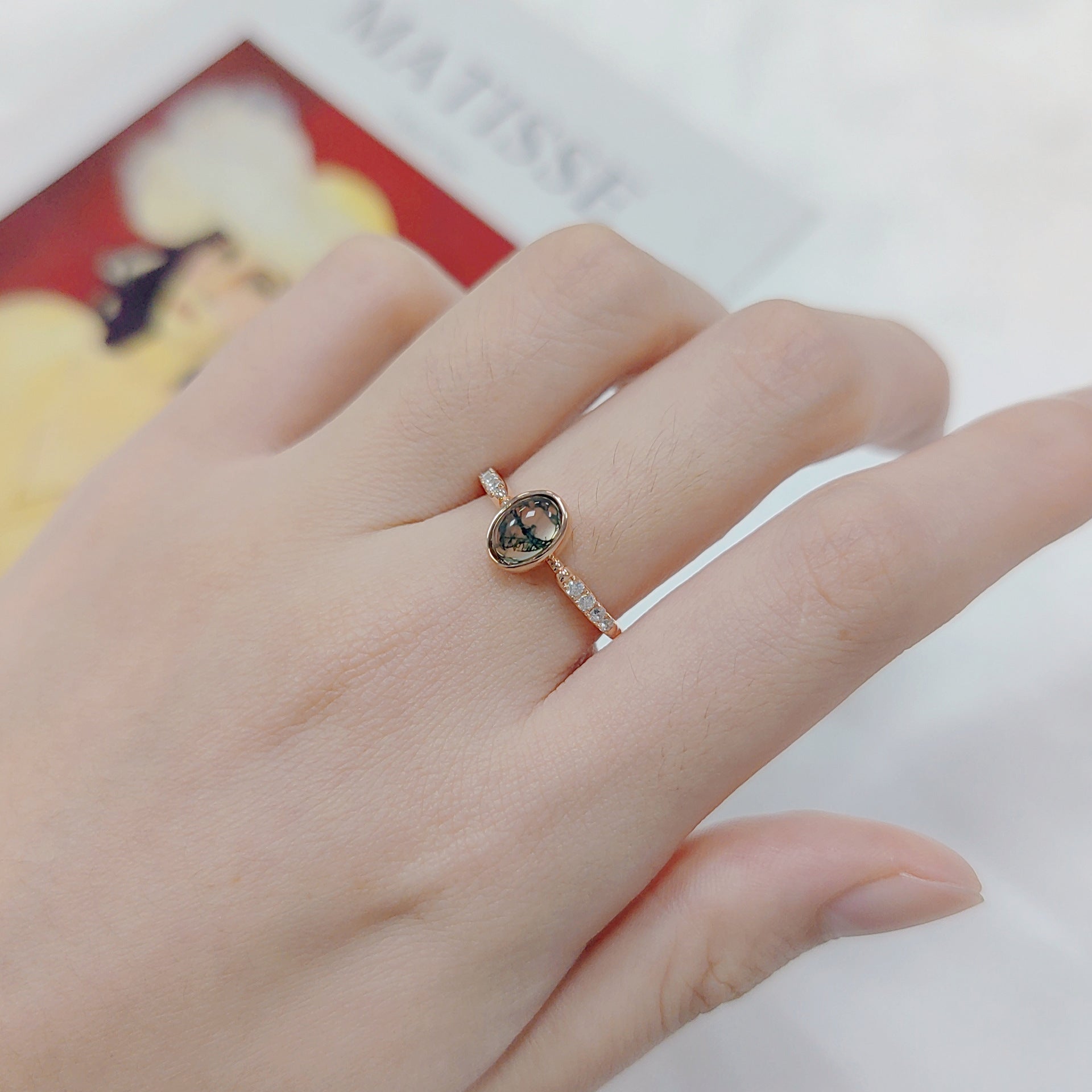Rose Gold Moss Agate Bezel Ring