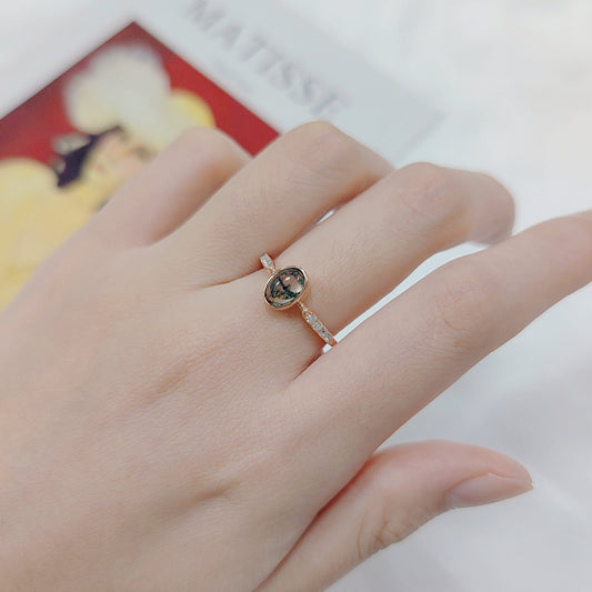 Rose Gold Moss Agate Bezel Ring