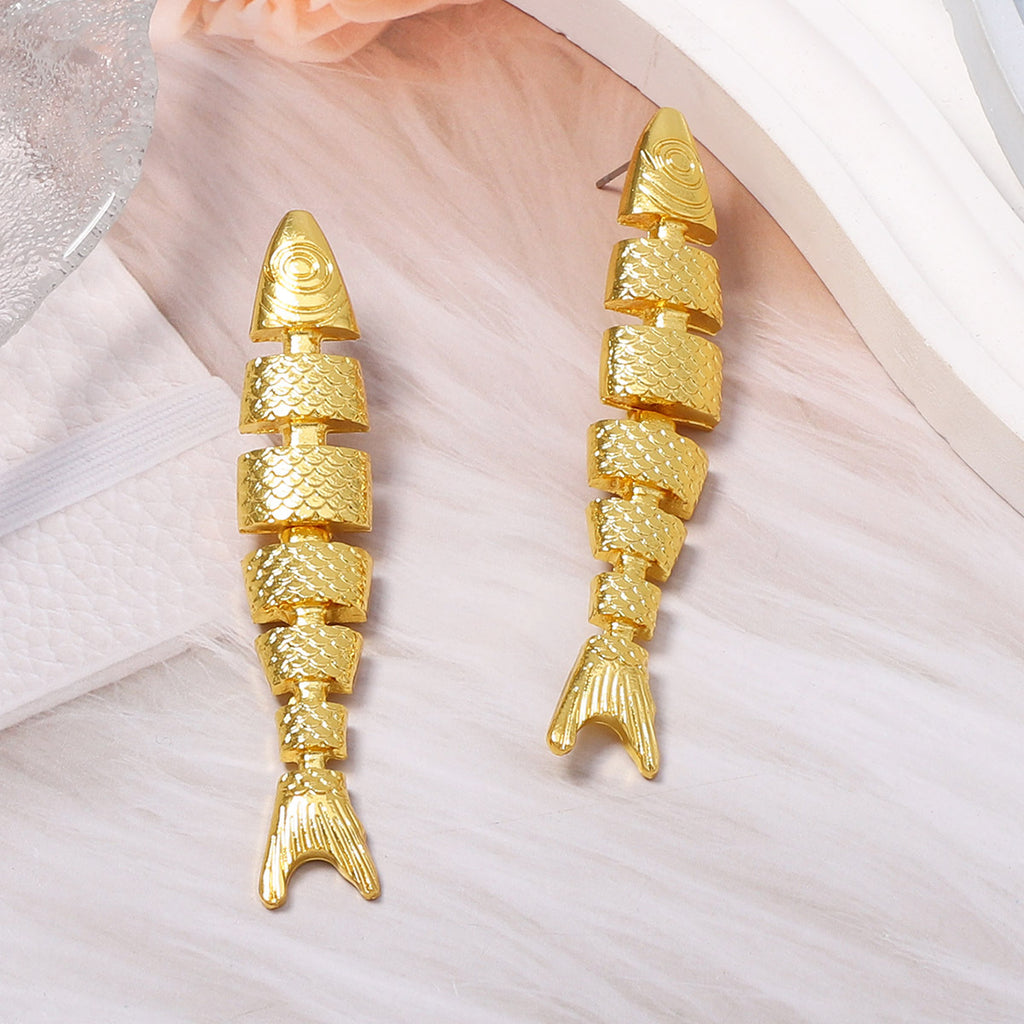 Golden Tide Fishbone Statement Drop Earrings