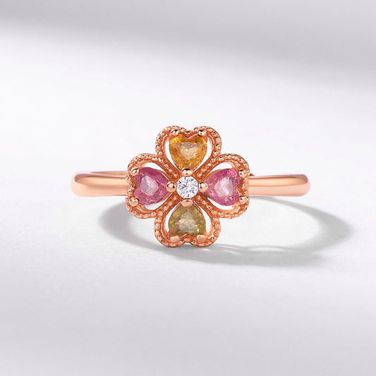 Rose Gold Flower Tourmaline Ring