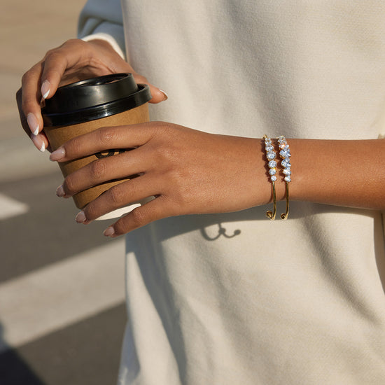 Zircon Heart Open Cuff Bangle Bracelet