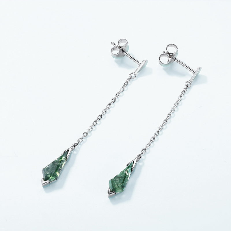 Botanical Moss Agate Tassel Chain Earrings