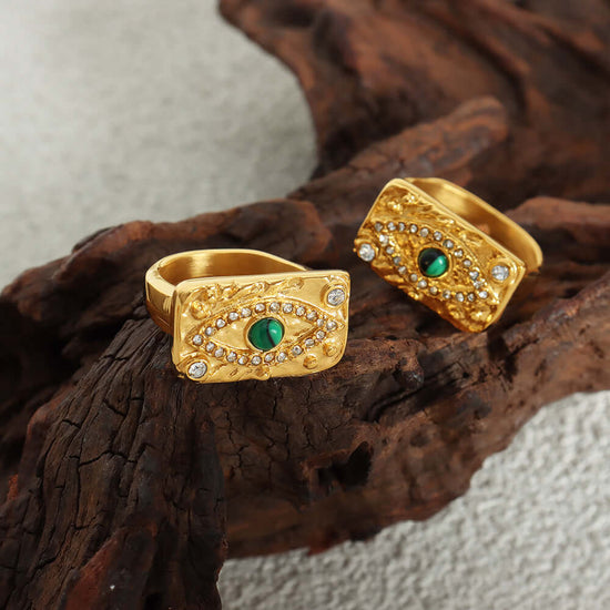 18K Gold Evil Turkish Eye Thumb Ring Cocktail Ring