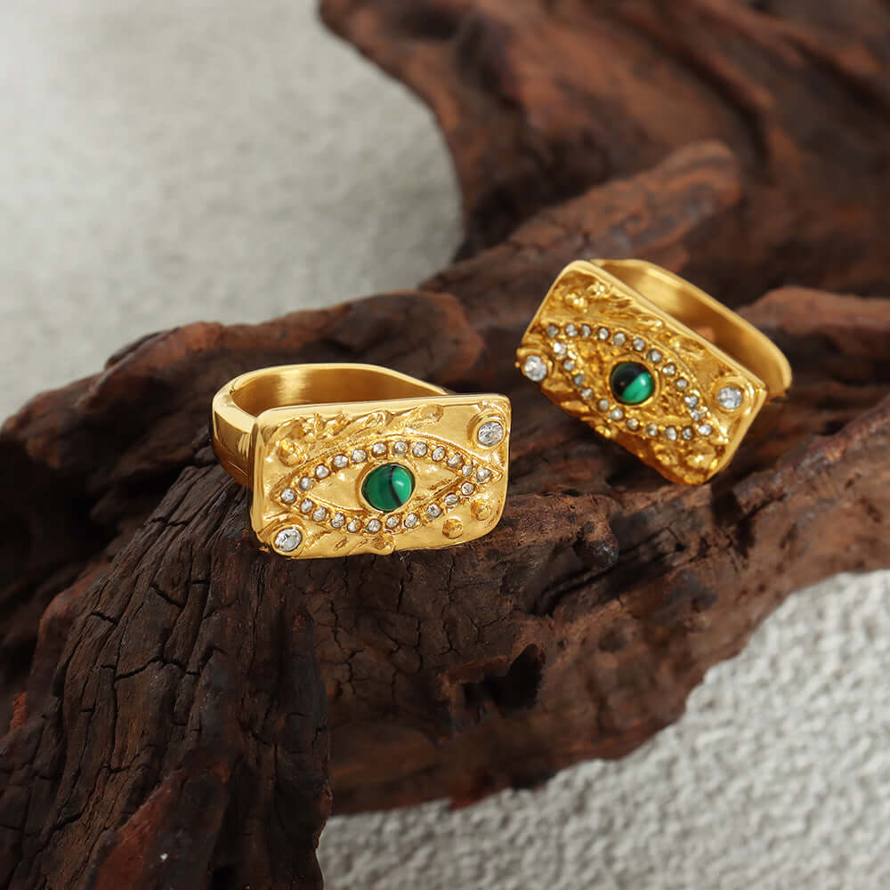 18K Gold Evil Turkish Eye Thumb Ring Cocktail Ring
