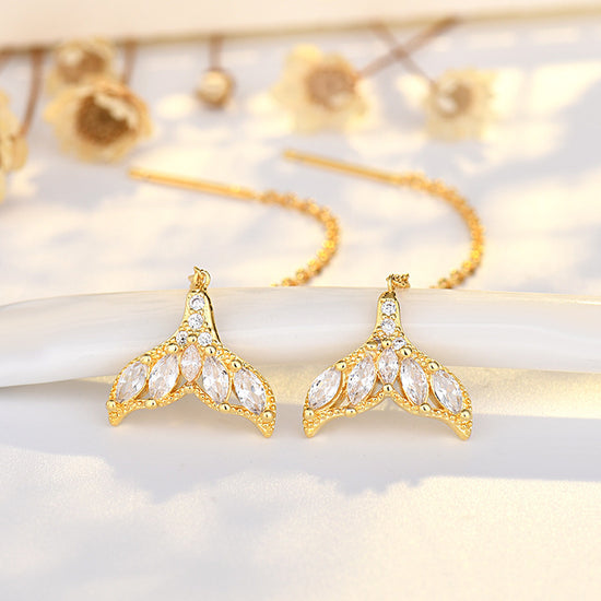 Tiny Mermaid Tail Diamond Threader Earrings