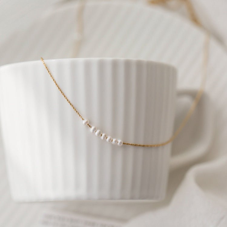 Elegant Tiny Freshwater Pearl Choker Chain Necklace