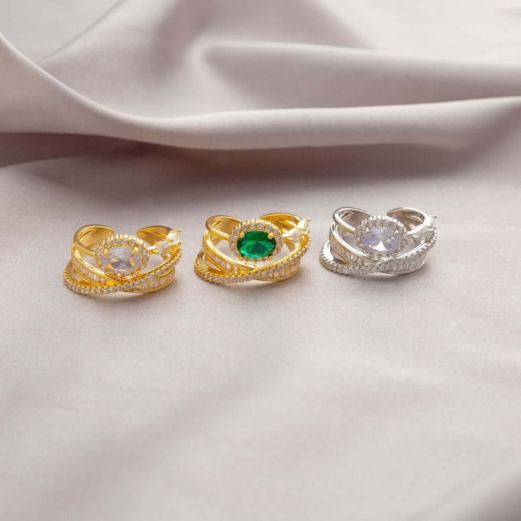 Emerald Green CZ Layer Cross Stacking Ring Set | K4205