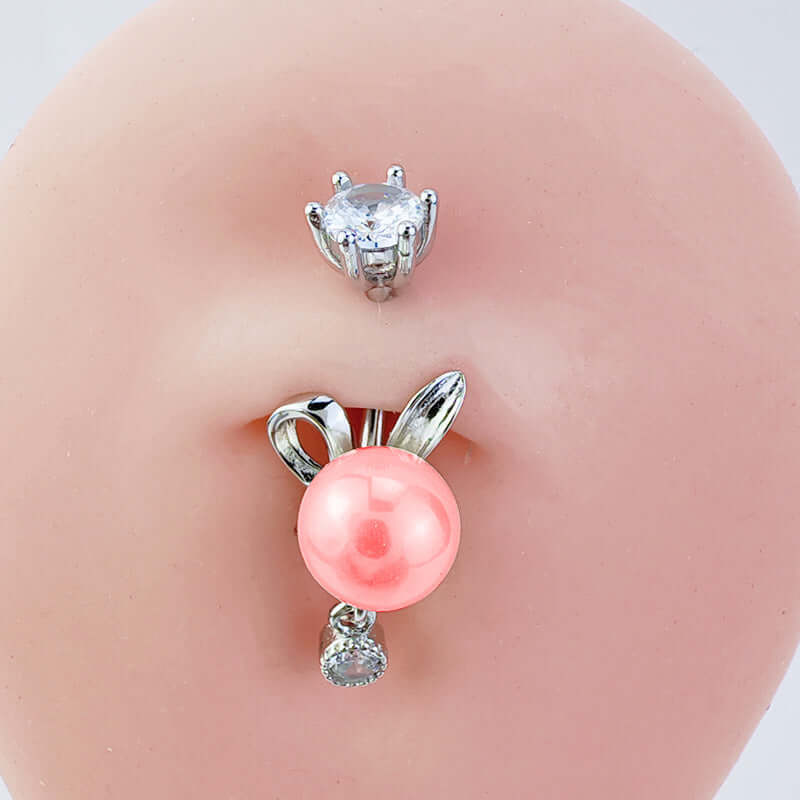 Bunny Pearl Double Mount Dangle Navel Ring