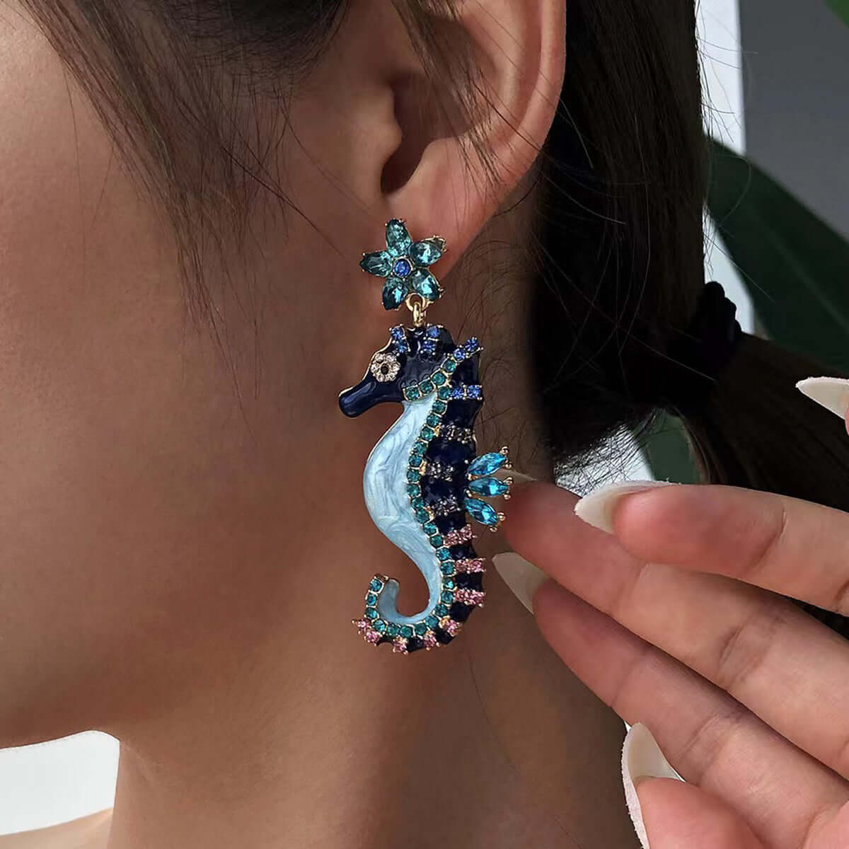 Sparkly Seahorse Summer Ocean Earrings