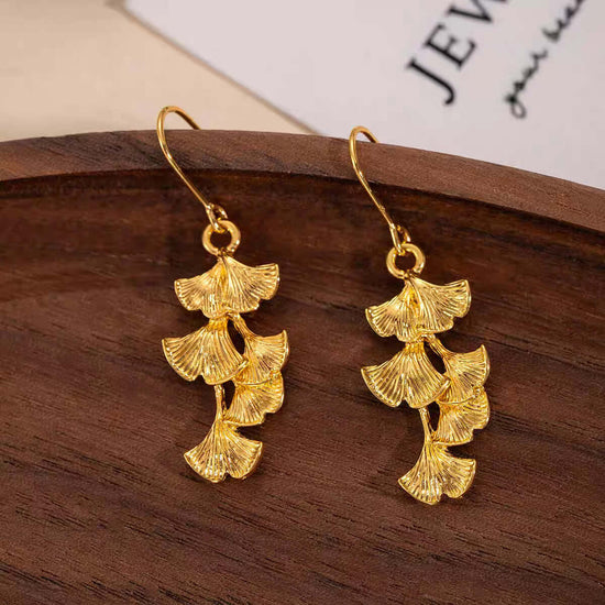 Golden Ginkgo Leaf Dangle Earrings