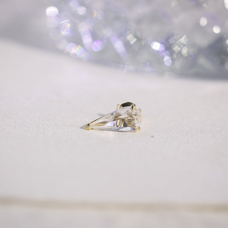 Asymmetric Clear Quartz Invisible Heart Earring Stud