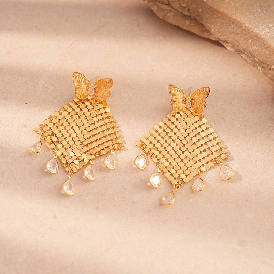 Versatile Butterfly Sequin Tassel Earrings Gold