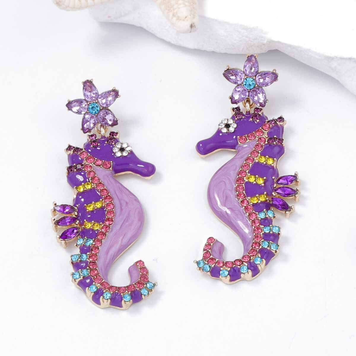 Sparkly Seahorse Summer Ocean Earrings