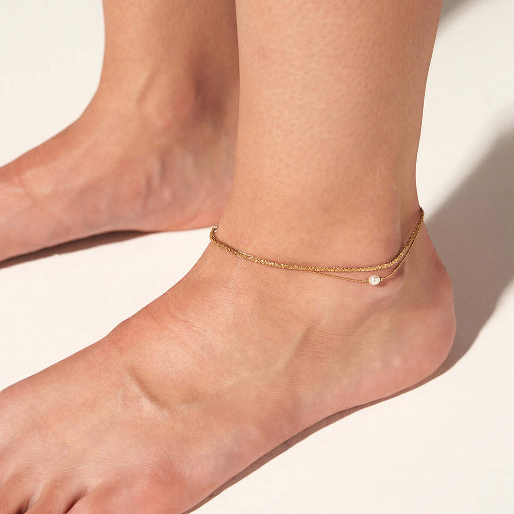 Pearl Gold Layered Anklet Chain