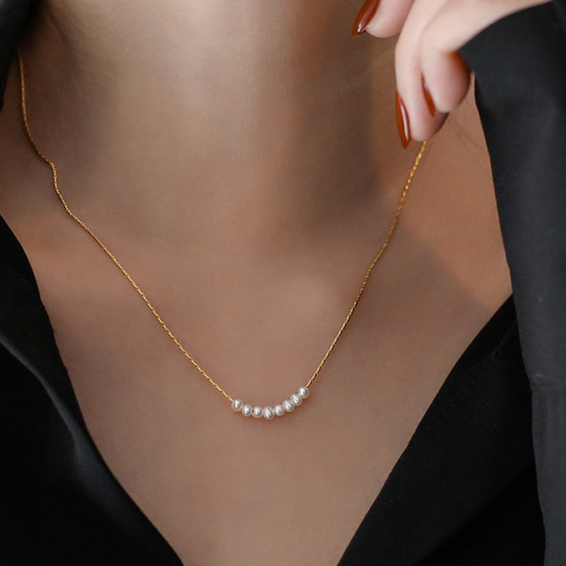 Elegant Tiny Freshwater Pearl Choker Chain Necklace