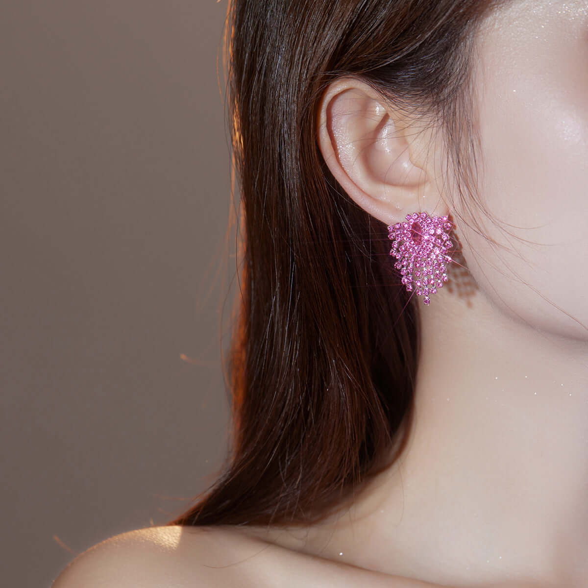 Sparkly Fuchsia Rhinestone Burst Stud Earring 