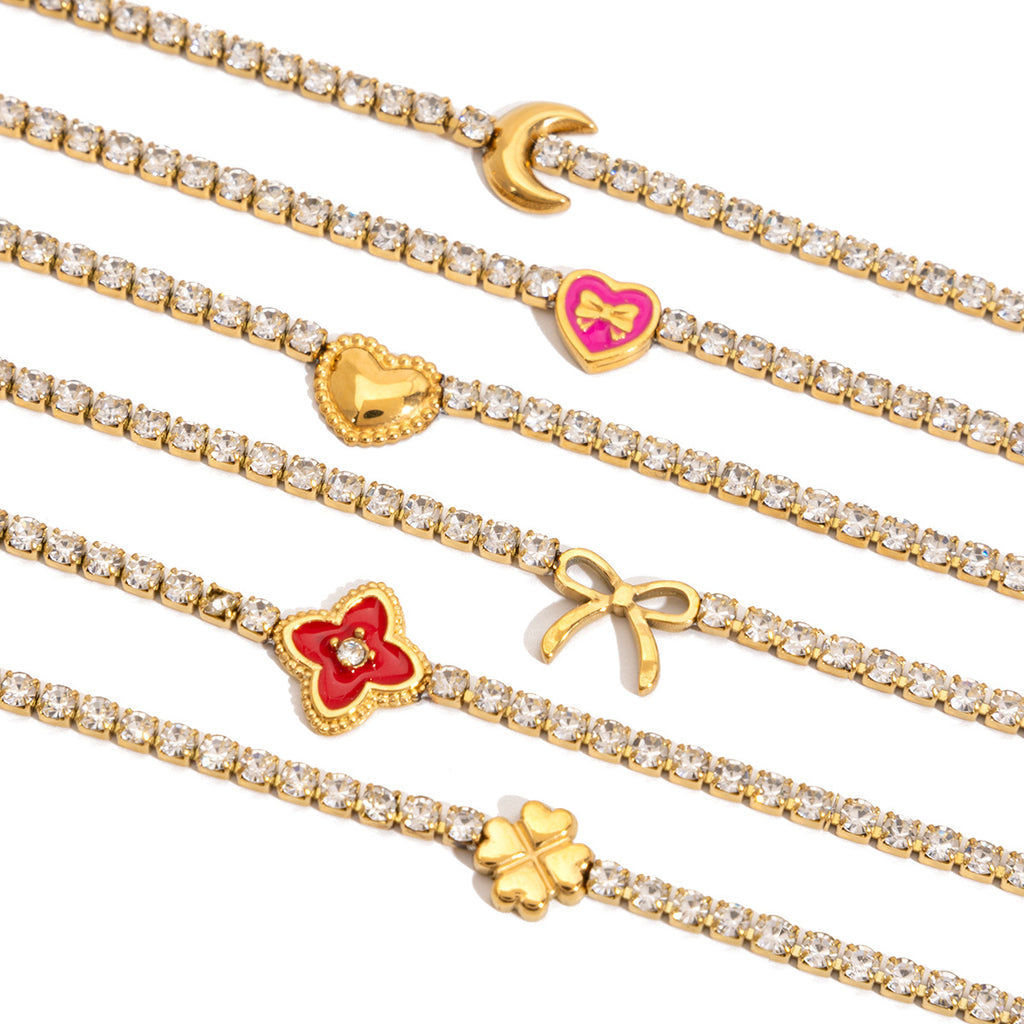 Gold Thin Tennis Bracelet with Bow