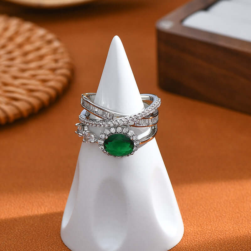 Emerald Green CZ Layer Cross Stacking Ring Set | K4205