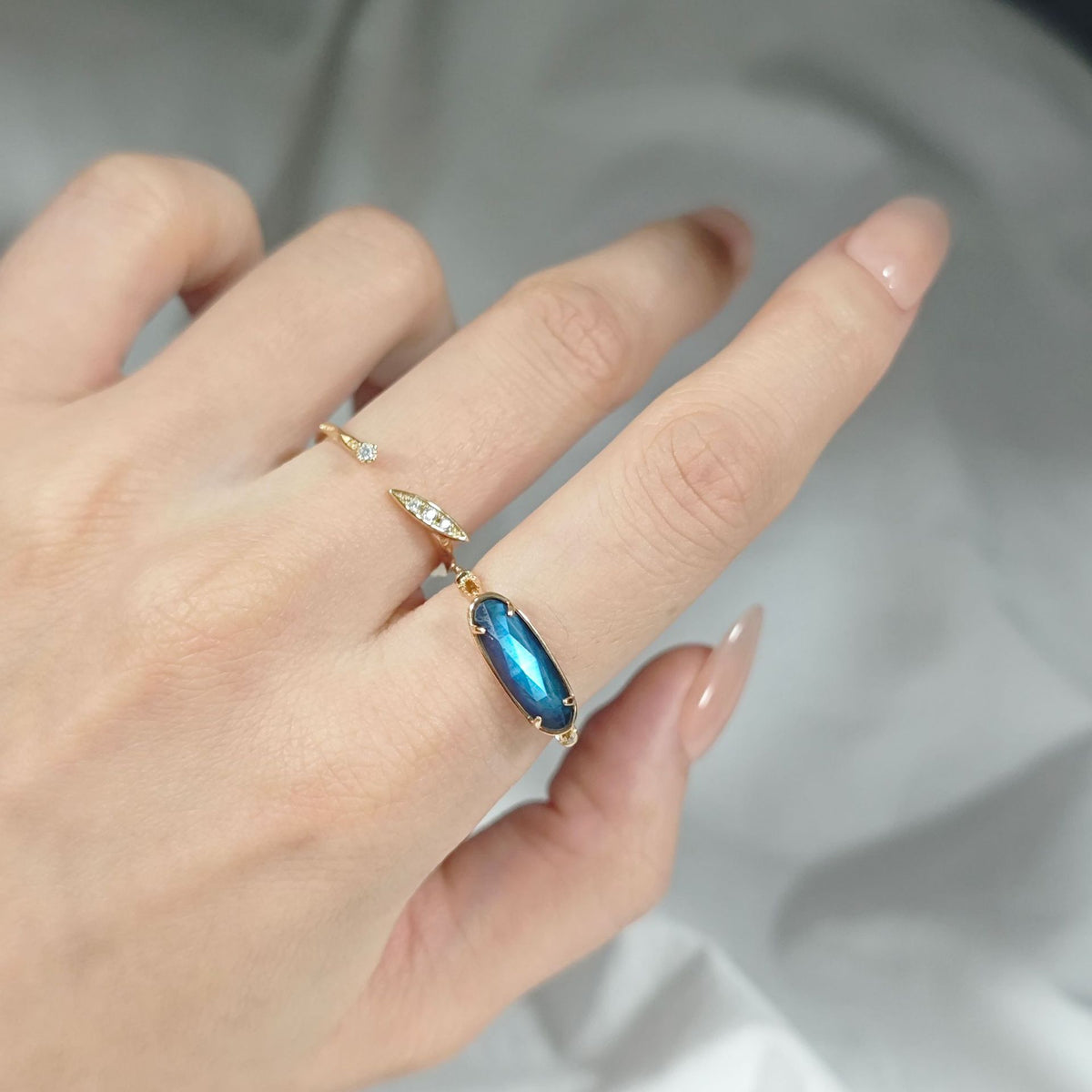 Mystery Labradorite Amethyst Ring