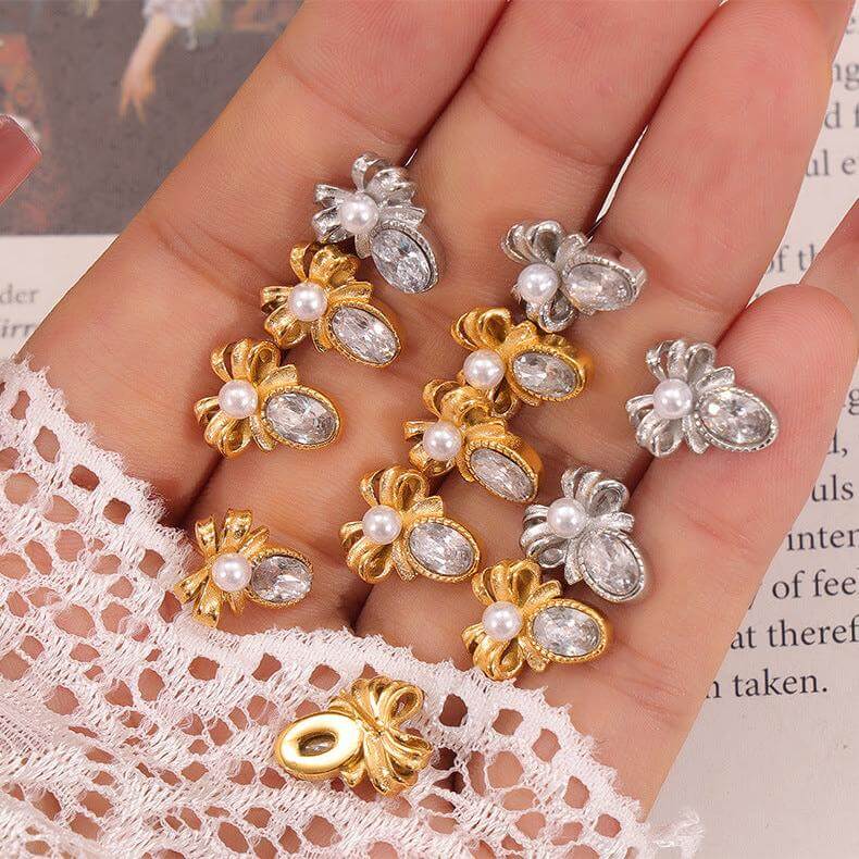 Antique Pearl Bow French Style Stud Earrings