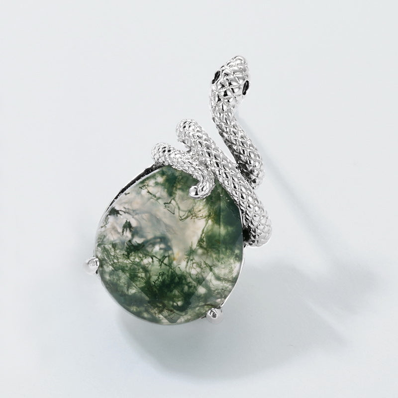 Nature inspired Moss Agate Leaf Ring