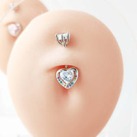Pink CZ Heart Double Mount Belly Button Ring
