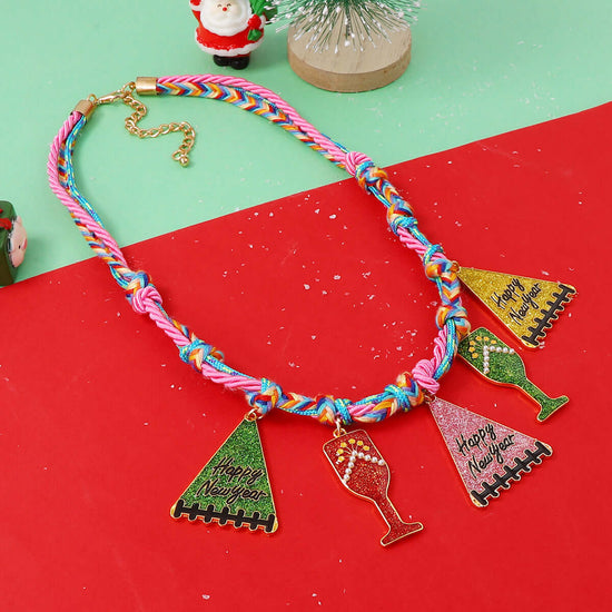 Handcraft Woven Knit Red Wine Xmas Necklace