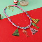 Handcraft Woven Knit Red Wine Xmas Necklace