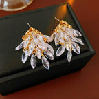 Classic Crystal Leaf Tassel Earrings